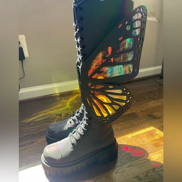 MYSTIC GARDEN REFLECTIVE BUTTERFLY BOOTS - US size 8 - Picture 4 of 10